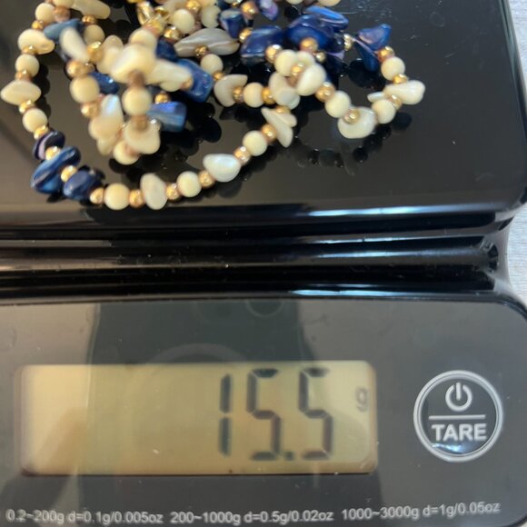 Vintage Blue & White Shell Bead Necklace Gold Tone Spacer Beads 15.5g 24” - Picture 10 of 10